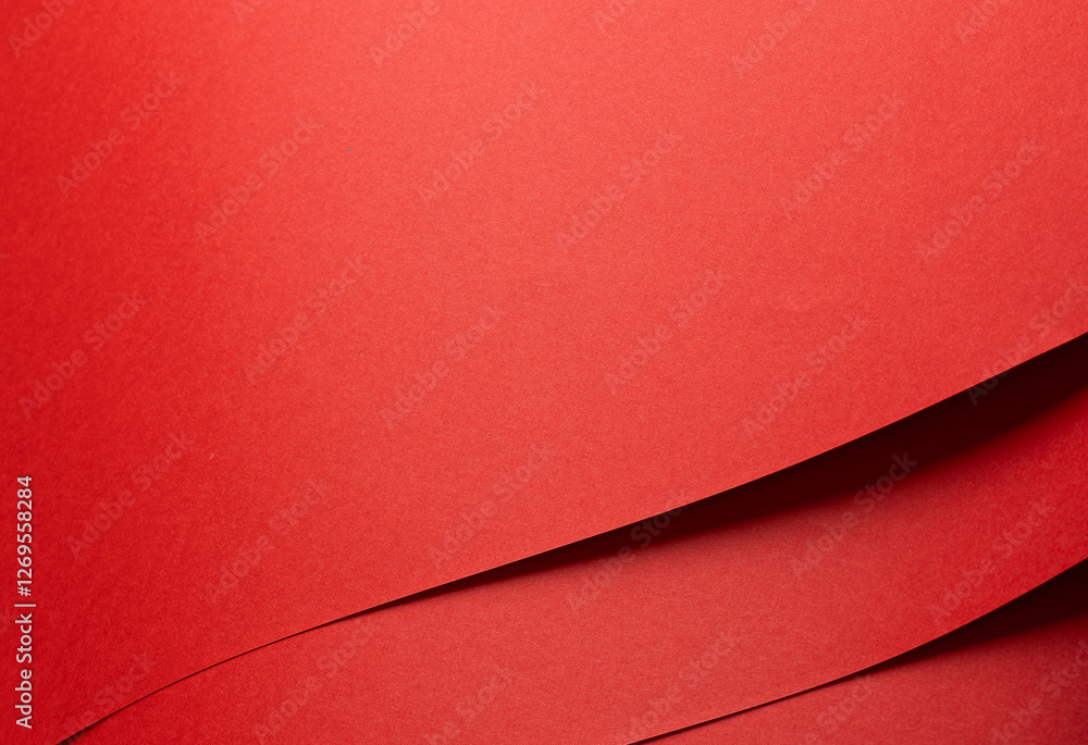 Aufkleber Fiery vermilion red paper background with a smooth texture and overlapping curved folds. Warm coral tones and dynamic geometric lines create a minimal, flowing abstract composition with subtle shadows