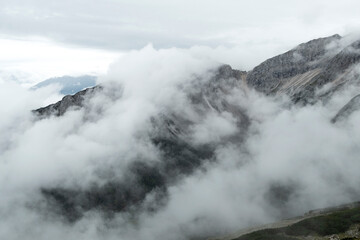 Stempeljoch at Karwendel mountains on Karwendel Hohenweg in Austria