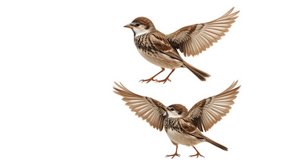 Fototapeta premium House sparrow bird in various poses including flying and perching natural wildlife transparent background,Graceful House Sparrow: Natural Wildlife Poses with Transparent Background