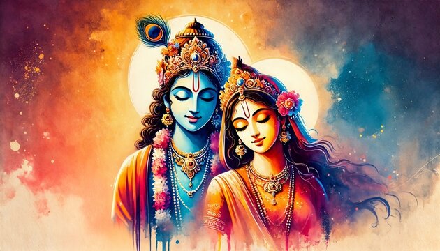 Dol Purnima poster illustration with Radha and Krishna portrait.
