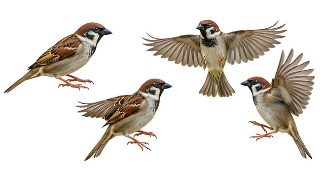 House sparrow bird in various poses including flying &perching natural wildlife transparent background,Graceful House Sparrow,Natural Wildlife Poses with Transparent Background,Versatile House Sparrow