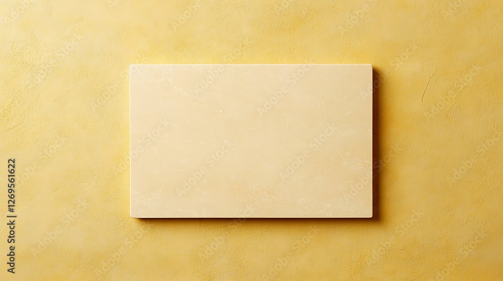 Poster a plain, rectangular sheet of light-colored paper placed on a soft yellow background, evoking simpli