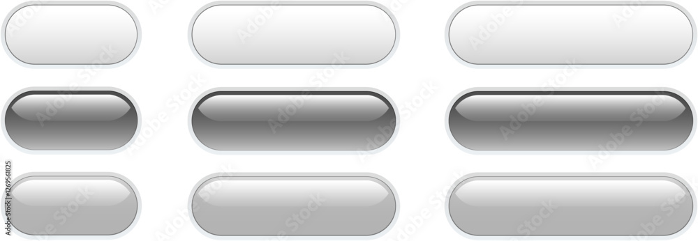 Poster Buttons white, gray isolated, interesting navigation panel for website.