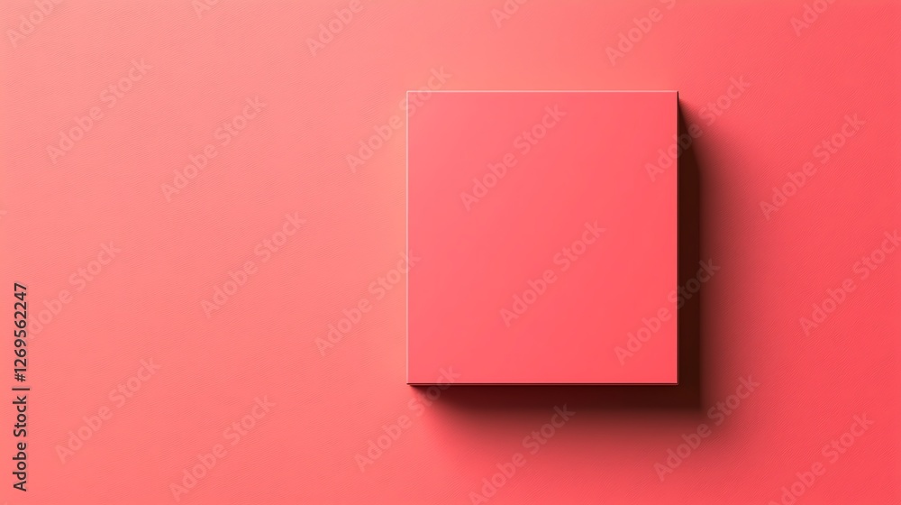 Aufkleber a minimalist square block in a vibrant coral hue rests on a matching background, creating a striking