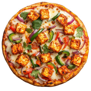Paneer Pizza: A delectable panneer pizza featuring a generous topping of paneer cheese, fresh vegetables, and melted mozzarella, inviting you to a taste of culinary delight.