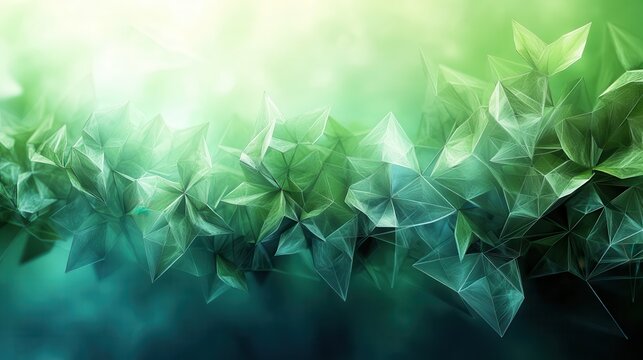 Abstract geometric background with polygonal shapes resembling underwater plants in green and turquoise tones - Powered by Adobe