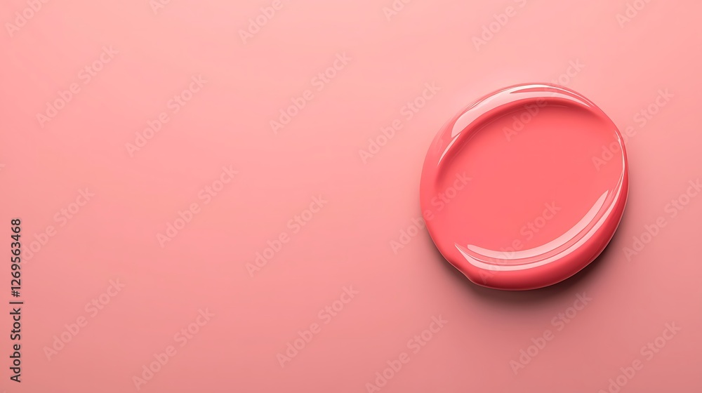 Poster a smooth, circular blob of coral-colored paint rests on a soft pink background, creating a harmoniou