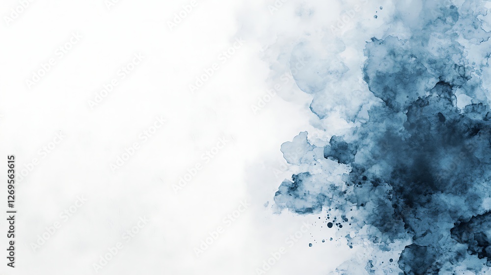 Poster a soft watercolor design featuring dark blue and teal splashes blending into a light background, cre