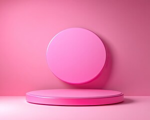 Obraz premium A minimalist composition featuring pink circular platforms against a matching pink background, creating a vibrant, modern aesthetic.