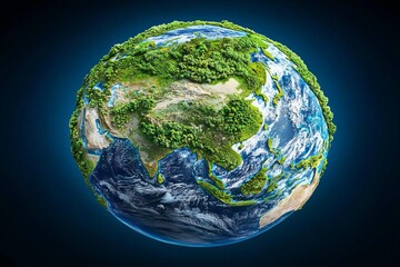 Fototapeta premium A vibrant planet Earth surrounded by lush greenery and sparkling blue oceans.