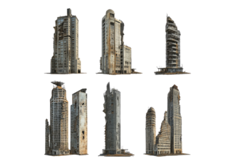 Set of ruined skyscrapers.