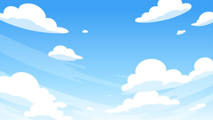 かわいいシンプルな雲が浮かぶ空の背景イラスト_16:9 © ふわぷか