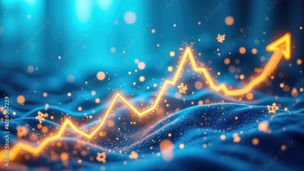 Poster image depicts a visually engaging representation of financial growth with dynamic lines and particle