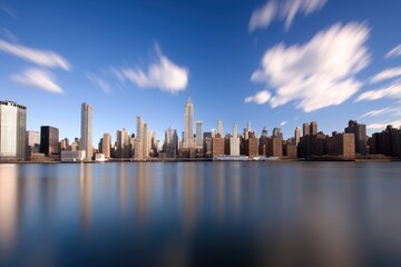 Obraz premium Scenic Skyline: A cityscape vista features towering buildings against a dynamic cloudscape