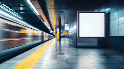 Modern Subway Station with Empty Advertisement Board