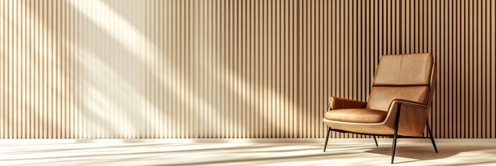 Tan Leather Armchair Against Wooden Wall