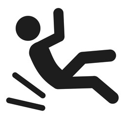 black icon of a person falling backward with impact lines symbolizing slips accidents workplace safety and hazards.