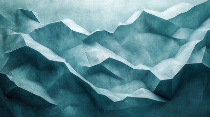 Obraz premium Abstract geometric design featuring angular shapes in teal and gray resembling an underwater canyon with intricate shadows and textures