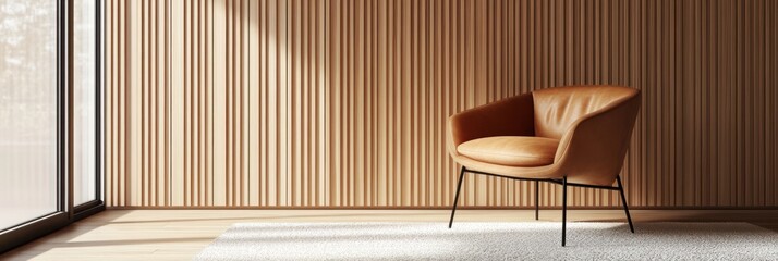 Modern Leather Chair Against Wooden Wall