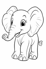 Naklejka premium Cute Cartoon Elephant Standing with a Happy Smile in Black and White