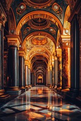 Long Hallway with Columns and Clock