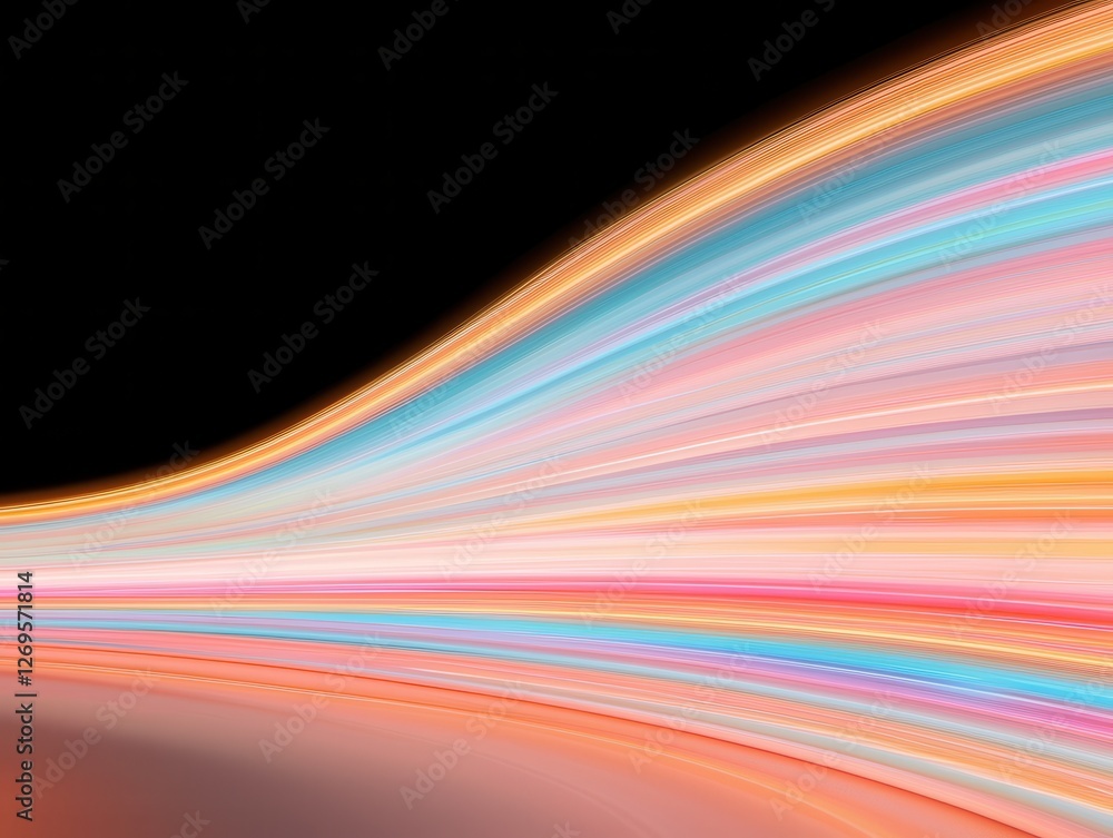 Poster dynamic light trails flowing through abstract space digital art vibrant colors modern environment ar
