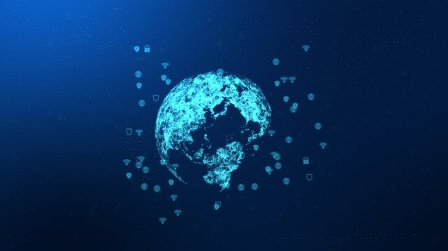 Planet earth globe maps world animation Business Network world map animation transmit data, Transfer speed data internet, triangle digital data Big data technology
