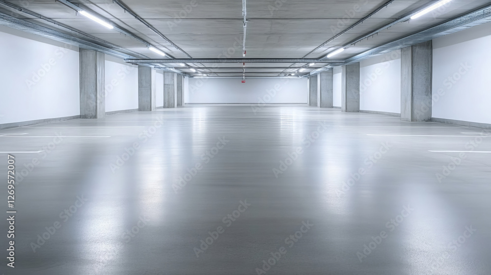 Aufkleber spacious and well lit parking garage with smooth concrete flooring and minimalistic design. empty sp