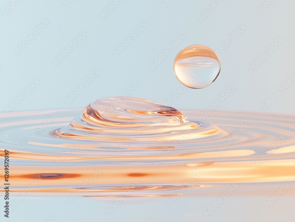 Poster water drop impacting surface minimalist background calm environment close-up view fluid dynamics