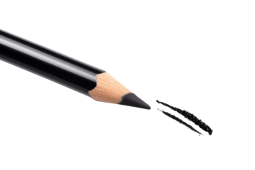 Deep black kohl eyeliner pencil with a sharp tip and beautifully drawn line on a white background