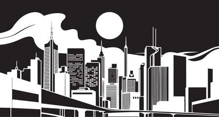 City landscape. Different buildings on street, outline cityscape hand sketch, flat houses. Hand drawn vector illustration