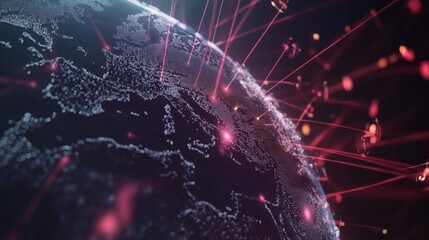Visualization of global connectivity highlighting data flow over Europe with vibrant effects