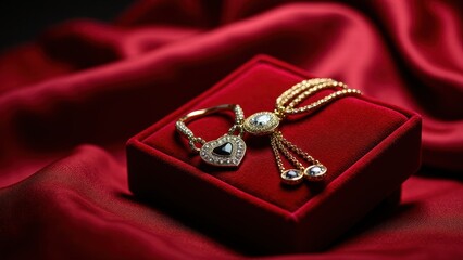 Runway finale, Ballroom elegance jewelry on velvet display forefront