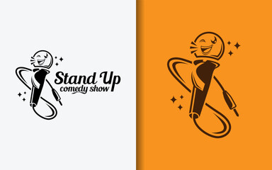 Stand Up Comedy Logo Design with Funny Microphone and Cable Character Design.