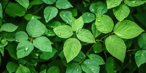 Green leaves with water droplets