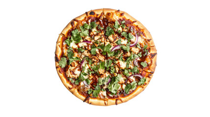 BBQ Chicken Pizza: A delicious BBQ chicken pizza, loaded with savory chicken, caramelized onions, and fresh herbs. The rich BBQ sauce is drizzled over a crispy crust.
