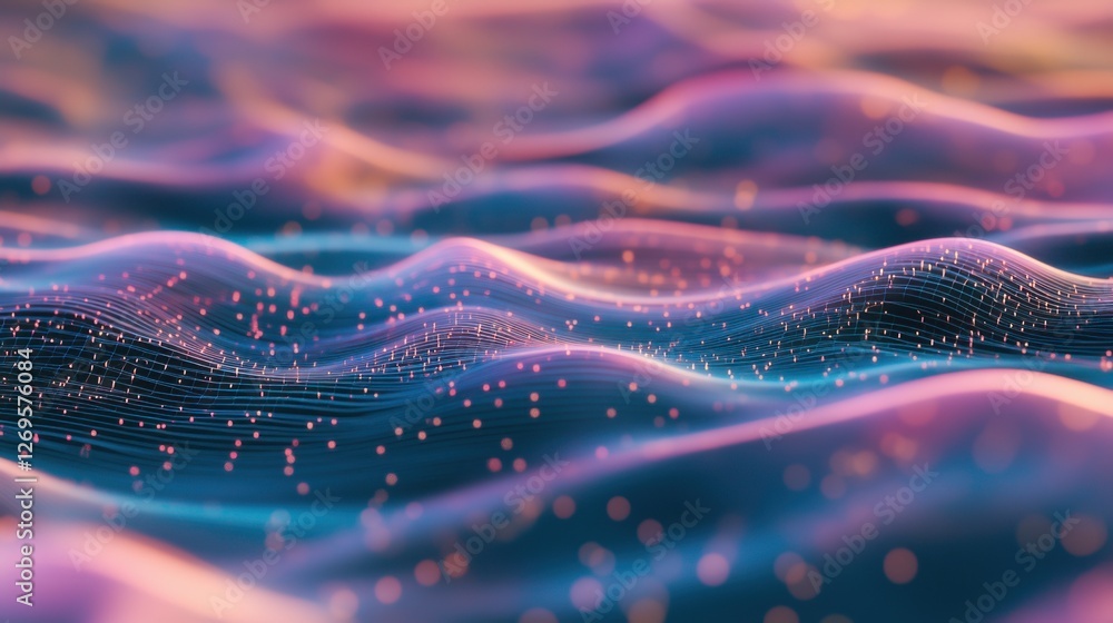 Poster colorful waves of light and texture creating a mesmerizing abstract landscape during twilight