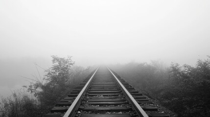 Obraz premium Abandoned Railway Track Stretching into the Foggy Horizon