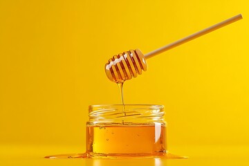 Honey Drizzle from Wooden Dipping Stick into Jar