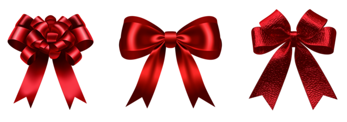Red Satin Gift Bows Set with Regular and Round Styles for Packaging Design Decoration and Vector Illustration Projects Generative AI