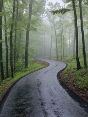 Naklejka premium Winding Road in Forest