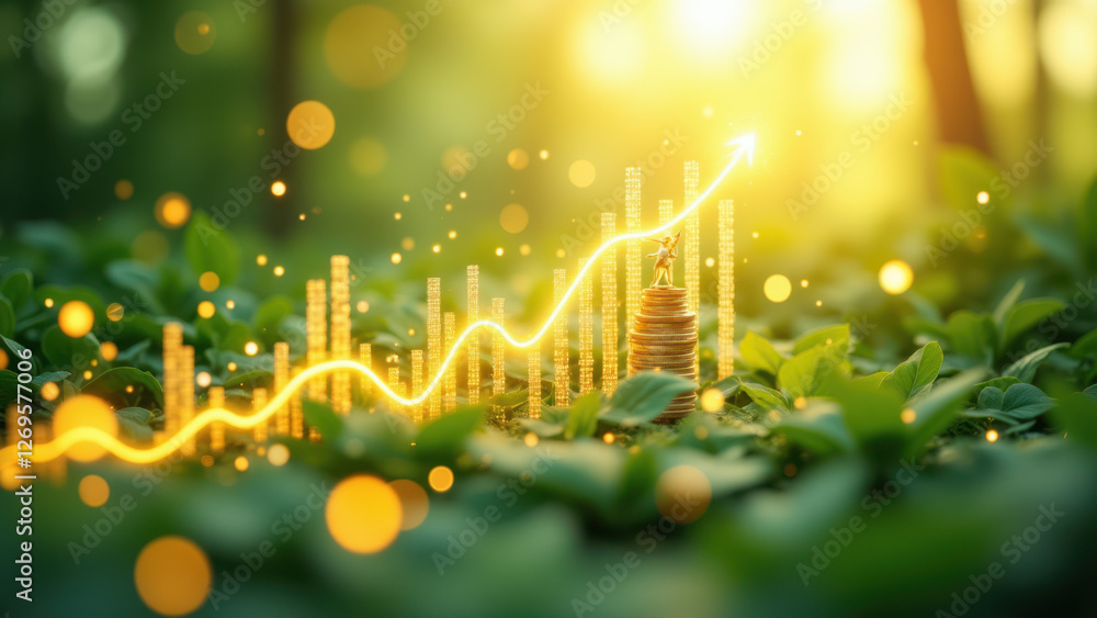 Aufkleber financial growth symbolized with numbers and data points in a forest setting.
