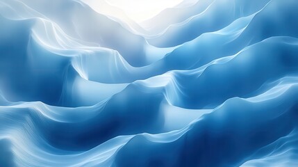 Gradient blue tones create an abstract geometric landscape resembling a serene waterfall with multiple transparent layers