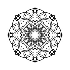 Mandala flower. Round pattern for coloring. Decorative floral mandala. Henna tattoo mandala. Hand drawn mandala vector. Mandala pattern black and white.