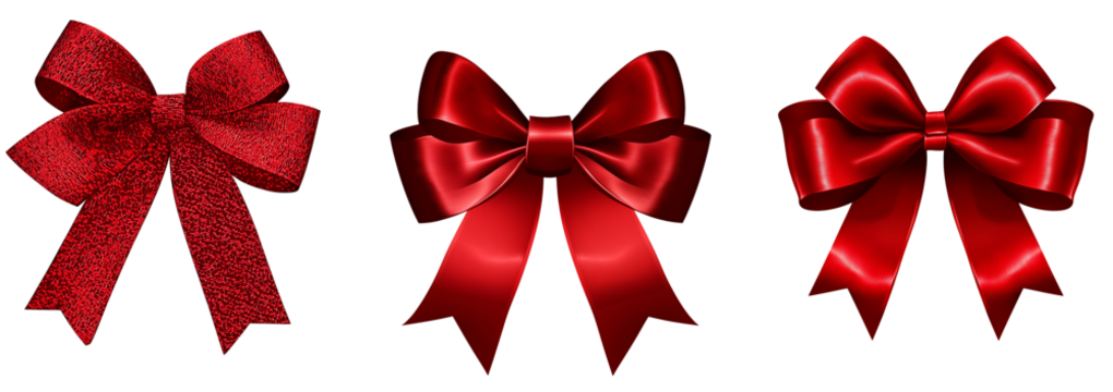Red Satin Gift Bows Set with Regular and Round Styles for Packaging Design Decoration and Vector Illustration Projects Generative AI