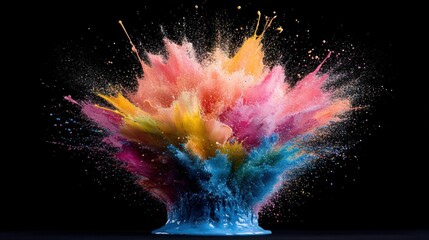 Colorful powder explosion against dark background creating vibrant abstract art effect for backgrounds