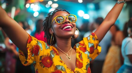 Young black woman dancing and enjoying nightlife in a lively venue