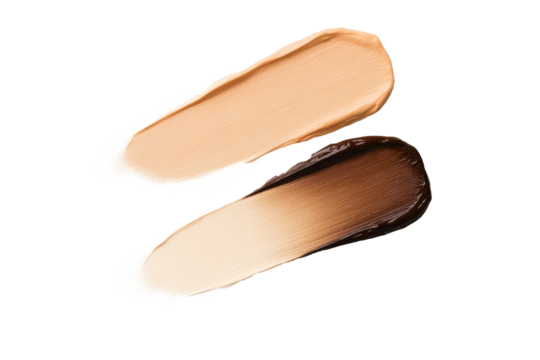 Different shades of foundation smoothly blended on a white surface showcasing gradient effect