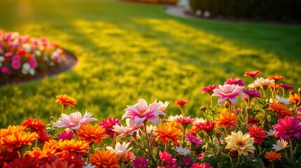 Obraz premium Vibrant Flower Garden at Sunset Stunning Landscape Photography