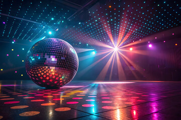 A disco ball with multicolored lights on the bottom